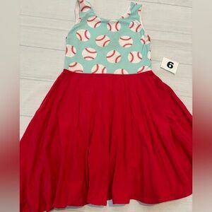 Malia and Kai Baseball Print Red Kids Casual Dress
